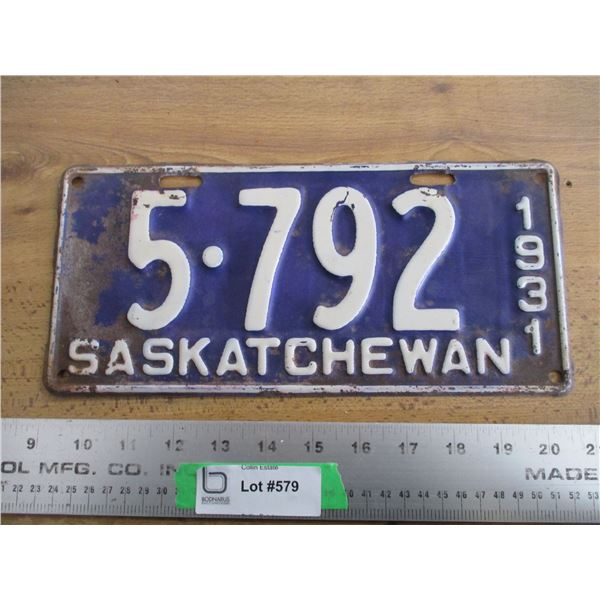1931 Sask license plate
