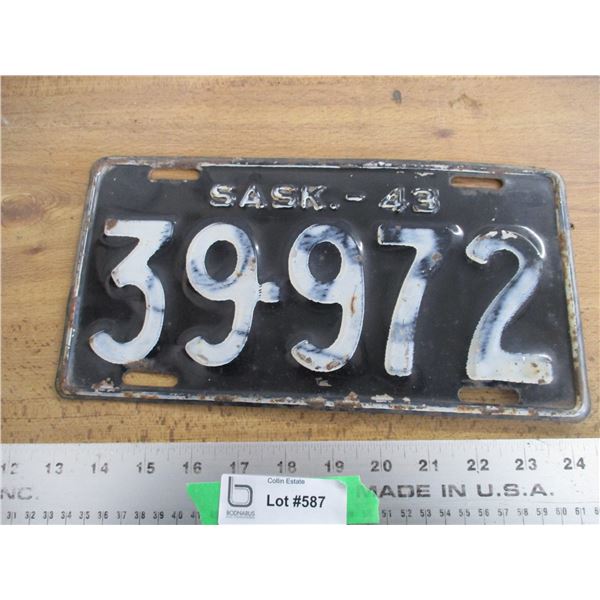 1943 Sask license plate