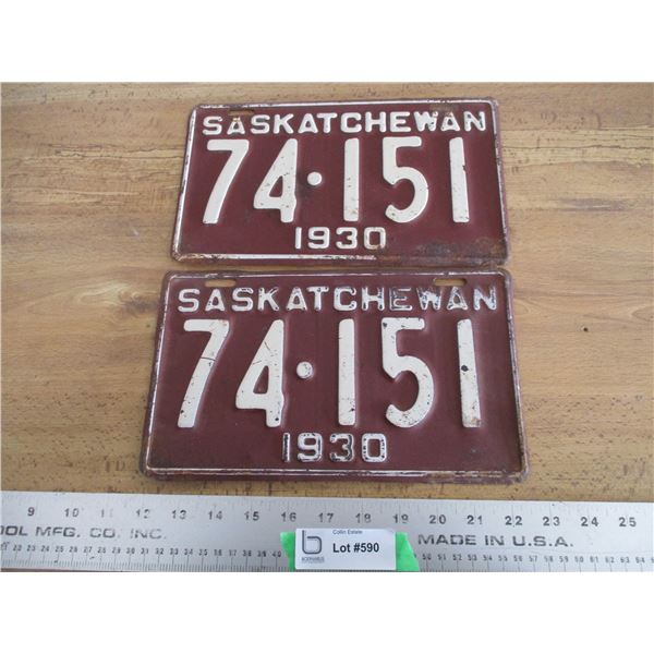 1930 (matching pair) Sask license plates