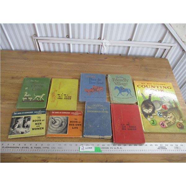 Lot of books, tall tales, green gate, etc
