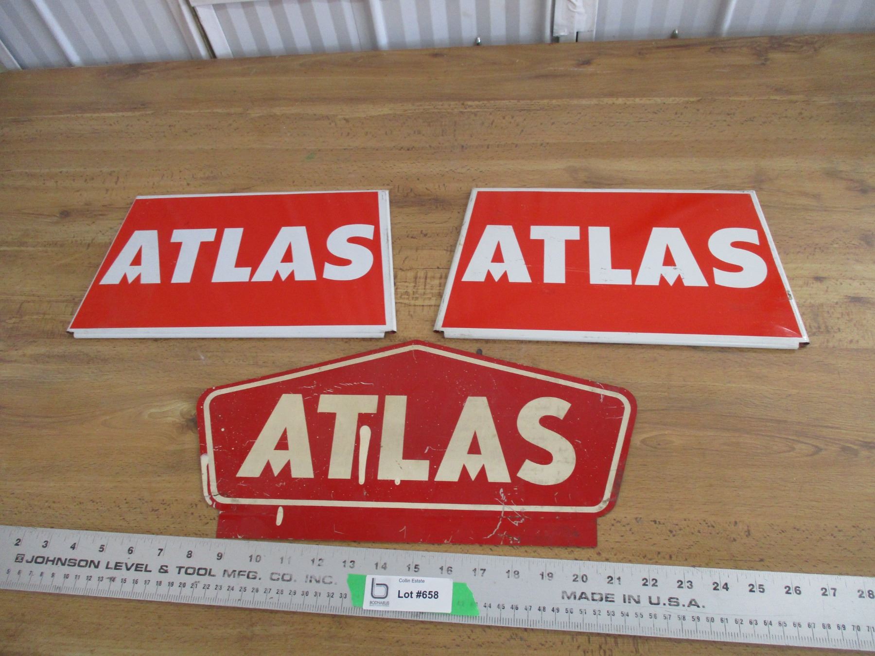Tire Rack Sign (3) Metal Atlas tire rack signs