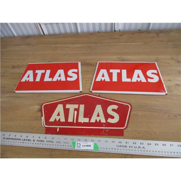 (3) Metal Atlas tire rack signs