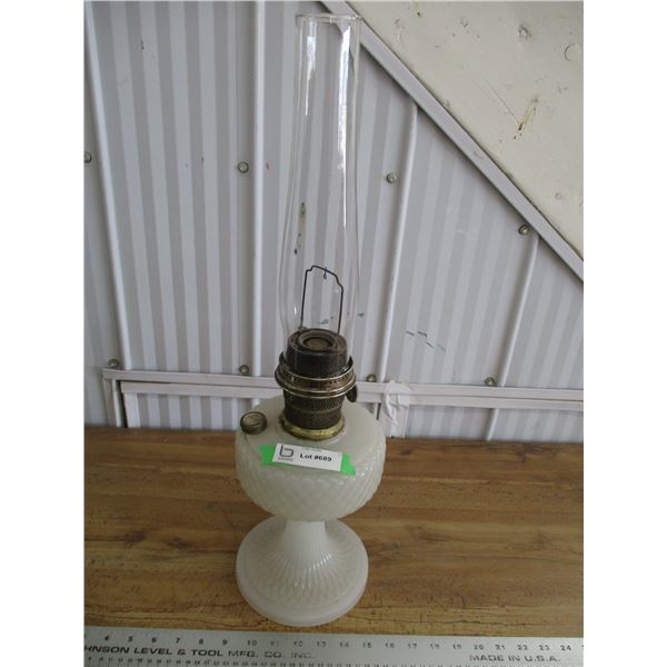 milkglass lamp with chimney