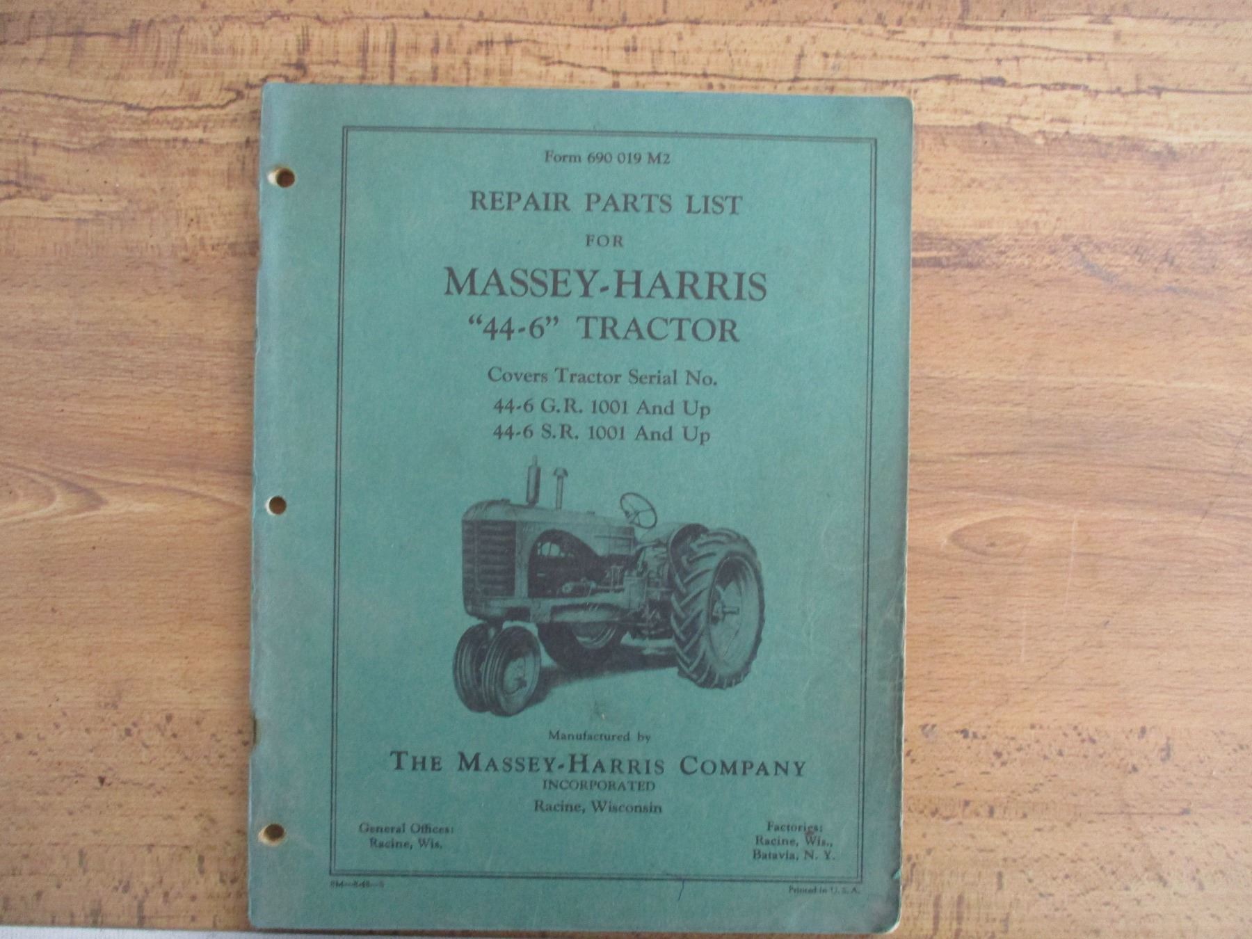 Massey Harris parts list brochure Bodnarus Auctioneering