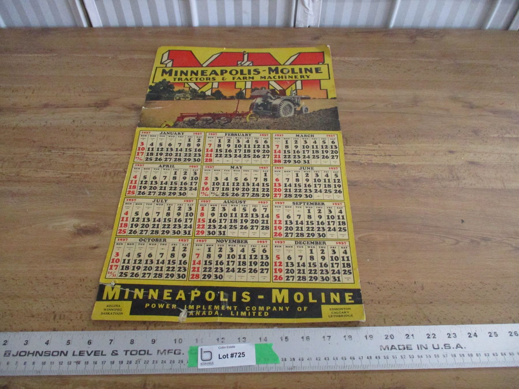 Minneapolis moline 1937 calendar