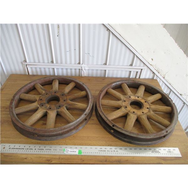 (2) Wood spoked wheels