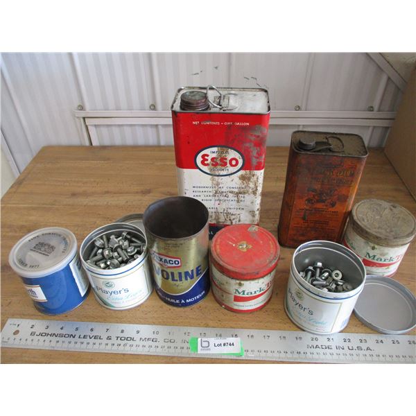 Oil tins, stock dip tin, esso, tobacco