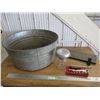 Image 1 : Galvanized tub with chick waterer, wrenches, misc