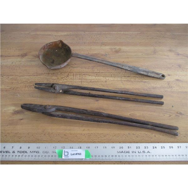 (3) Blacksmith tools, dipper