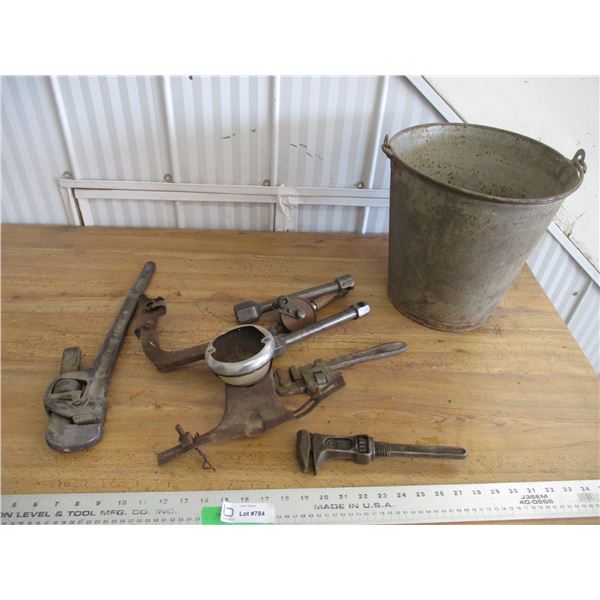 Galvanized pail with hand tools