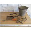 Image 1 : Galvanized pail with brace, coal, shovel, hammer head