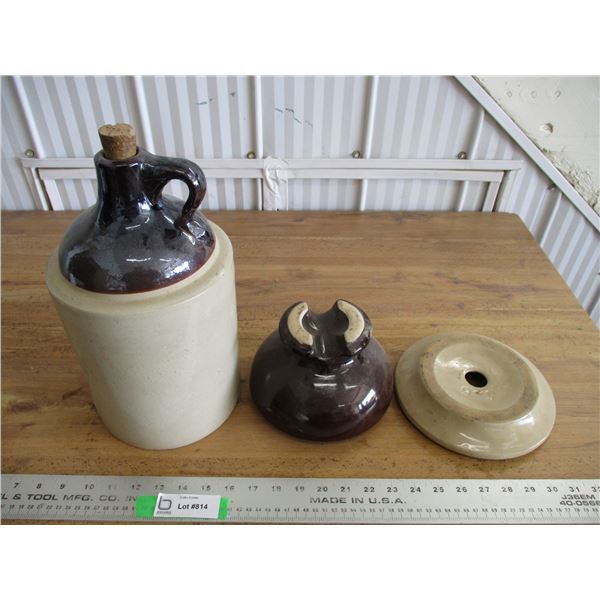 5-6 butter churn lid, jug, insulator