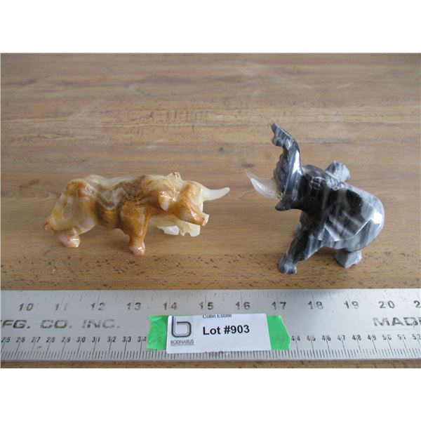 (2) Marble elephant + bull (broken horn)
