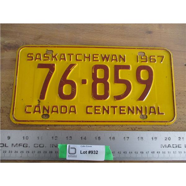 1967 Sask License Plate
