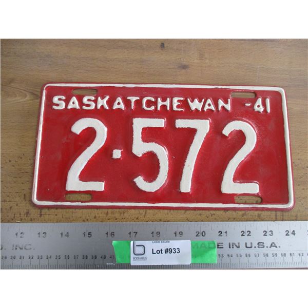 1941 Sask License Plate - repainted