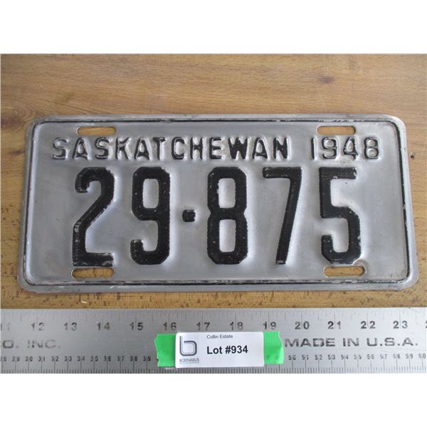 1948 Sask License Plate