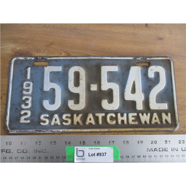 1932 Sask License Plate