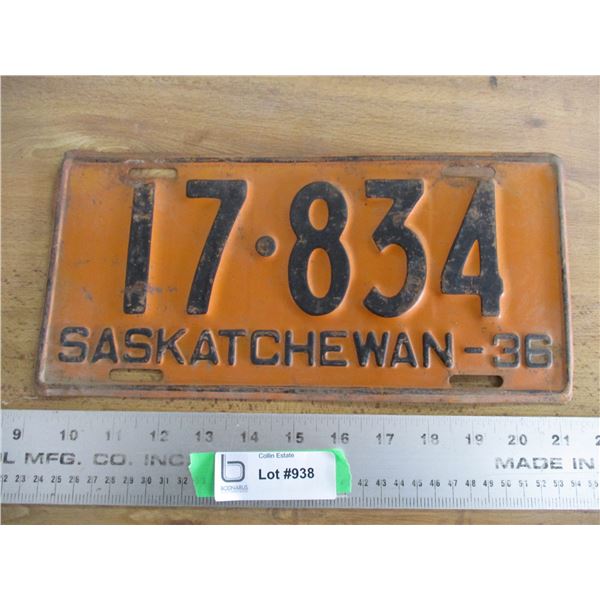 1936 Sask License Plate
