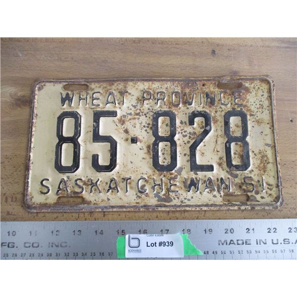 1951 Sask License Plate
