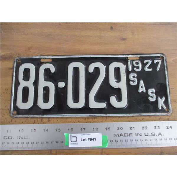 1927 Sask License Plate