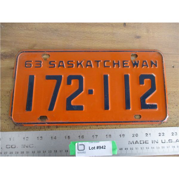 1963 Sask License Plate