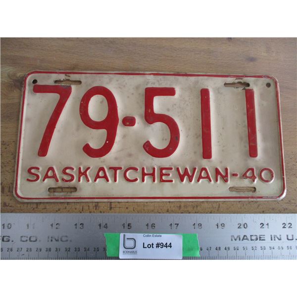 1940 Sask License Plate