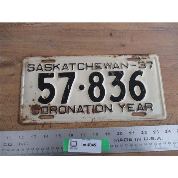 1937 Sask License Plate