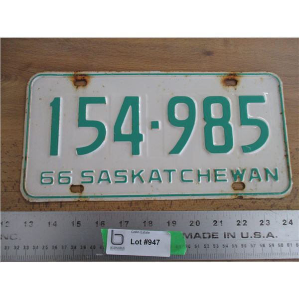 1966 Sask License Plate