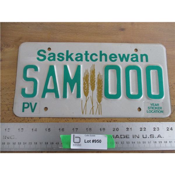 Sample SAM-OOO Sask License Plate
