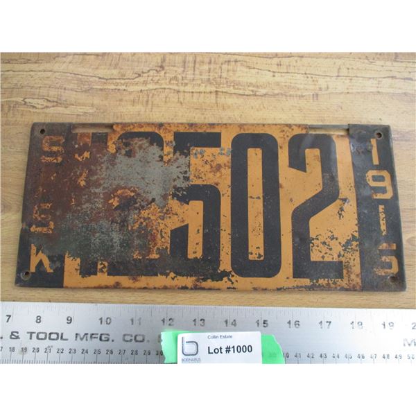 1915 Sask License Plate (tin)