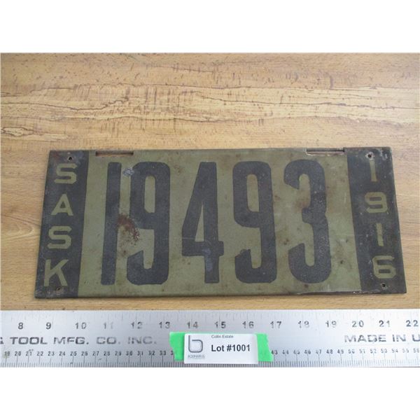 1916 Sask License Plate (tin)