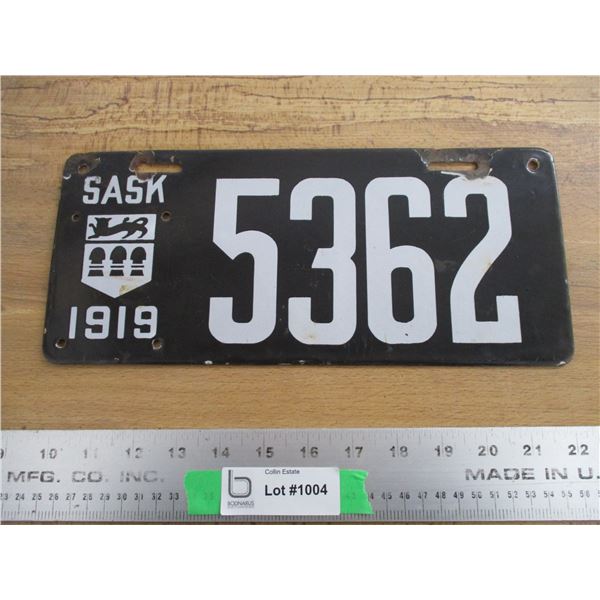 1919 Sask License Plate (porcelain)