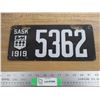 Image 1 : 1919 Sask License Plate (porcelain)