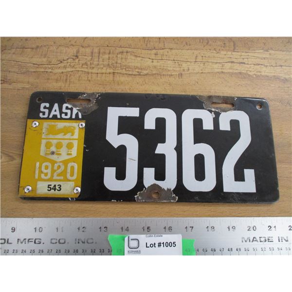 1920 (Tag) Sask License Plate (porcelain)