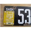 Image 2 : 1920 (Tag) Sask License Plate (porcelain)