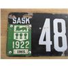 Image 2 : 1922 (Tag) Sask License Plate (porcelain)