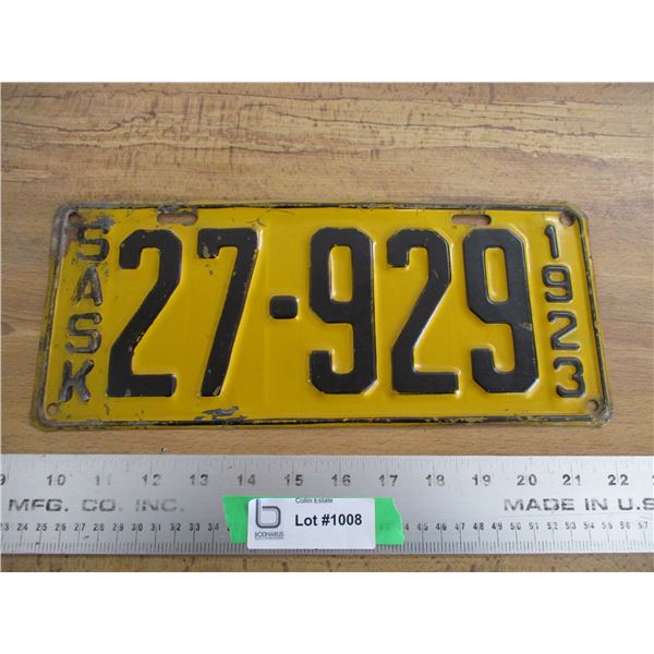 1923 Sask License Plate