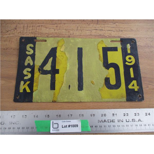 1914 Sask License Plate (porcelain - repaint)
