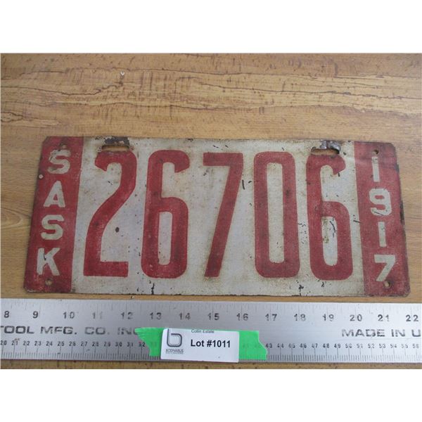 1917 Sask License Plate - (metal)
