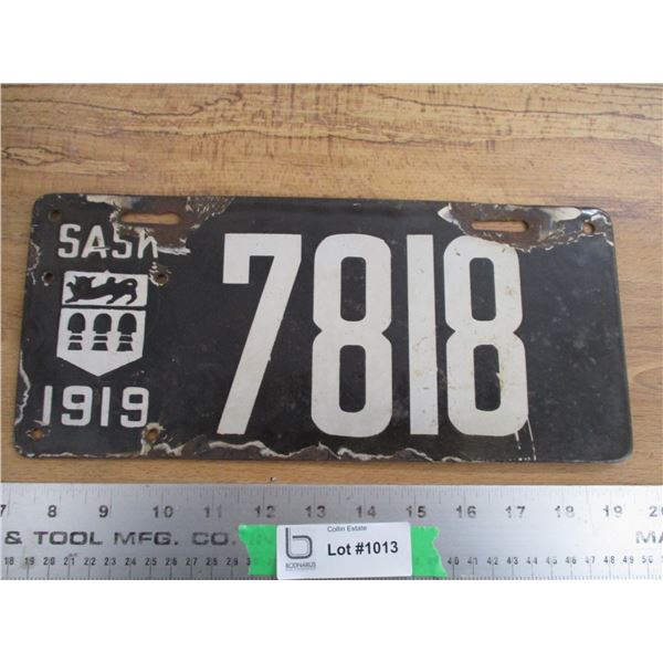 1919 Sask License Plate (porcelain)