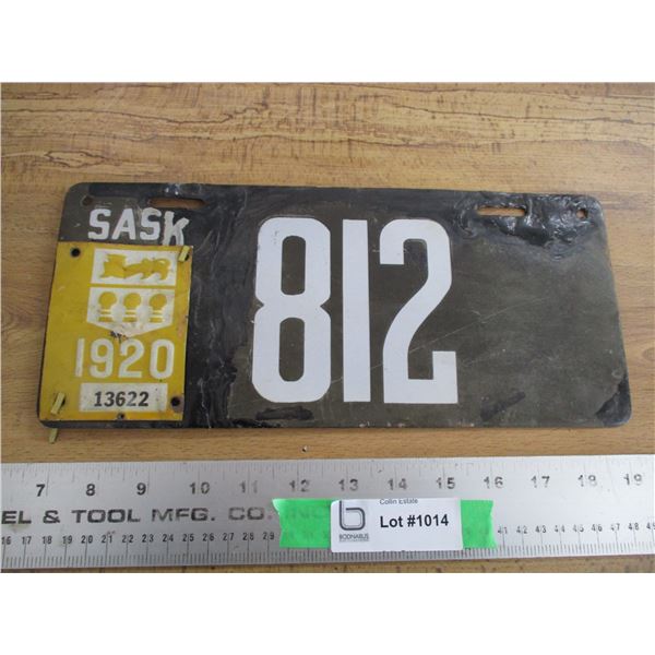 1920 (Tag) Sask License Plate - Low # (porcelain - paint touch ups)