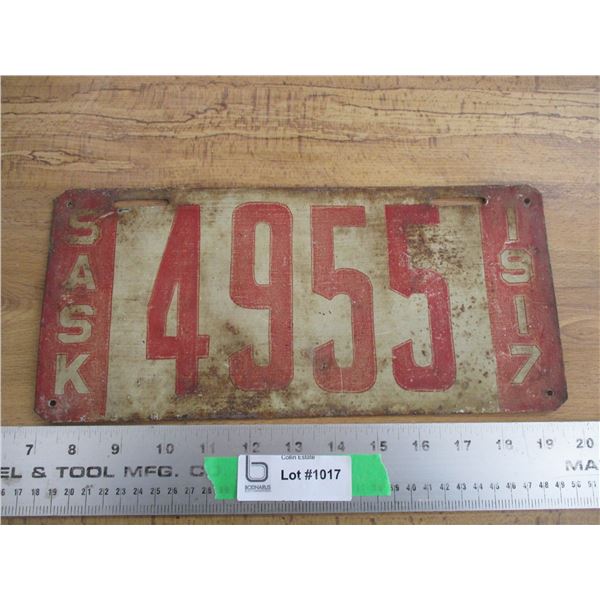 1917 Sask License Plate - (metal)