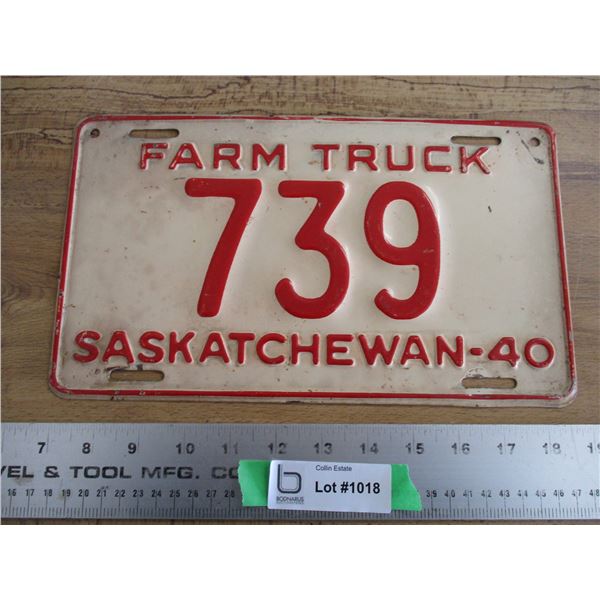 1940 (Farm Truck) Sask License Plate - Low #