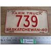 Image 1 : 1940 (Farm Truck) Sask License Plate - Low #