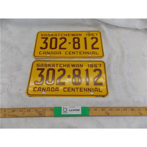1967 Sask License Plate Set – Centennial – great condition