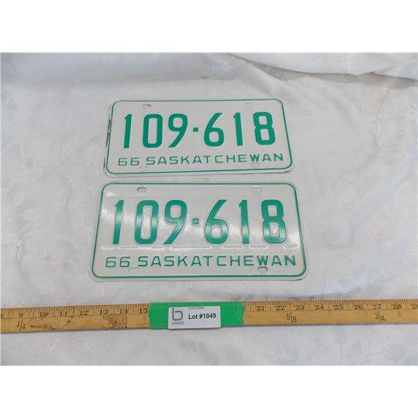 1966 Sask License Plate Set – great condition