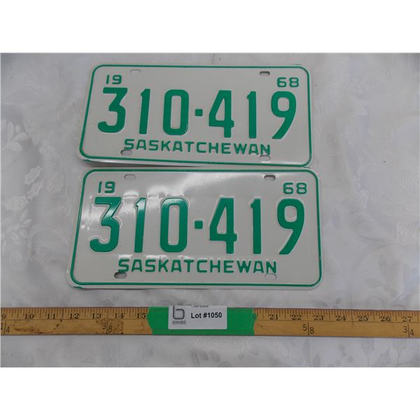 1968 Sask License Plate Set – great condition