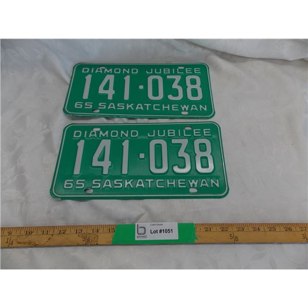1965 Sask License Plate Set – (diamond jubilee) great condition