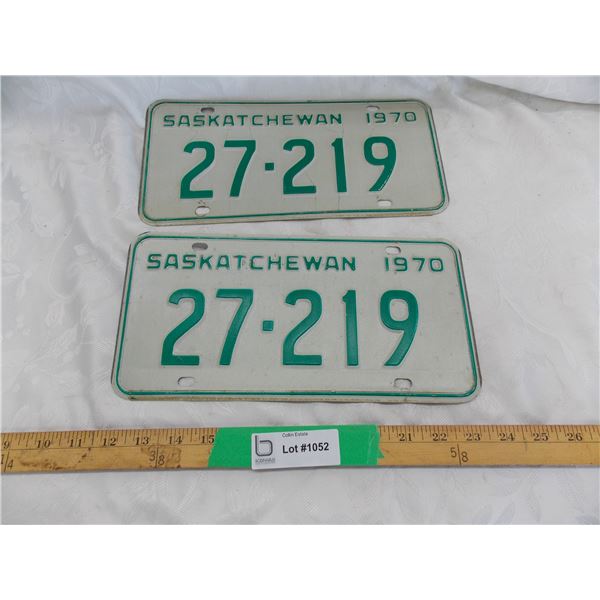 1970 Sask License Plate Set – good condition