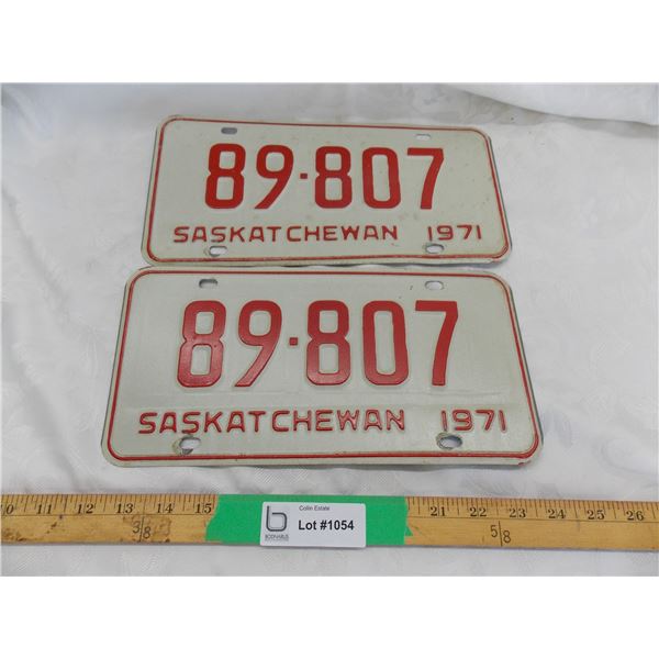 1971 Sask License Plate Set – really good condition